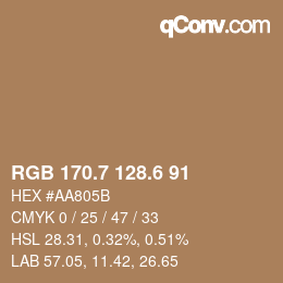 カラーコード: RGB 170.7 128.6 91 | qconv.com
