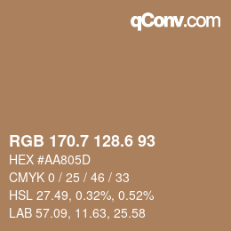 カラーコード: RGB 170.7 128.6 93 | qconv.com