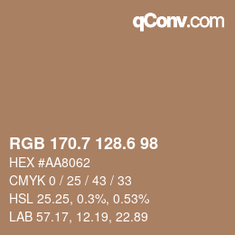 カラーコード: RGB 170.7 128.6 98 | qconv.com