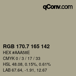 カラーコード: RGB 170.7 165 142 | qconv.com