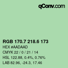 カラーコード: RGB 170.7 218.6 173 | qconv.com
