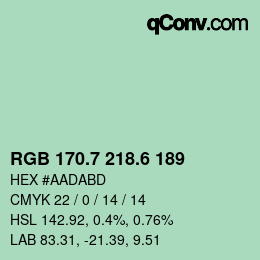 カラーコード: RGB 170.7 218.6 189 | qconv.com