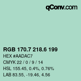 カラーコード: RGB 170.7 218.6 199 | qconv.com
