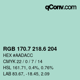 カラーコード: RGB 170.7 218.6 204 | qconv.com