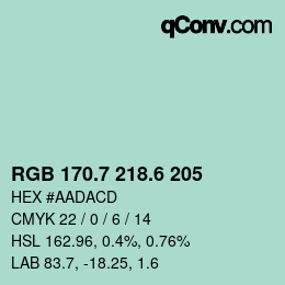 カラーコード: RGB 170.7 218.6 205 | qconv.com