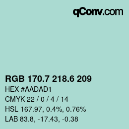 カラーコード: RGB 170.7 218.6 209 | qconv.com
