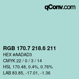 カラーコード: RGB 170.7 218.6 211 | qconv.com