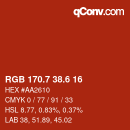 カラーコード: RGB 170.7 38.6 16 | qconv.com