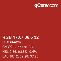 カラーコード: RGB 170.7 38.6 32 | qconv.com