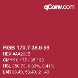 カラーコード: RGB 170.7 38.6 59 | qconv.com