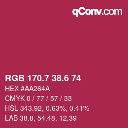カラーコード: RGB 170.7 38.6 74 | qconv.com