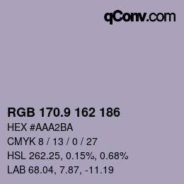 Color code: RGB 170.9 162 186 | qconv.com