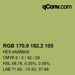 カラーコード: RGB 170.9 182.2 105 | qconv.com