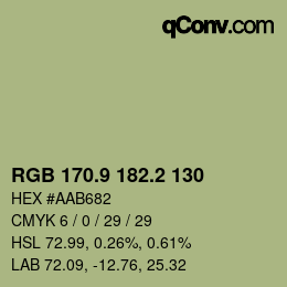 Color code: RGB 170.9 182.2 130 | qconv.com