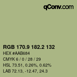 Color code: RGB 170.9 182.2 132 | qconv.com