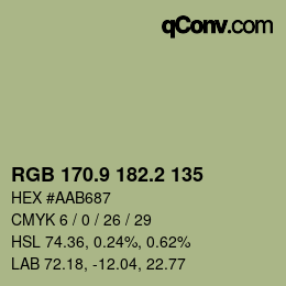Color code: RGB 170.9 182.2 135 | qconv.com