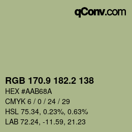 Color code: RGB 170.9 182.2 138 | qconv.com