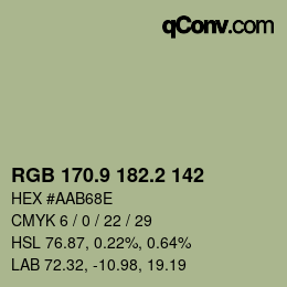 Color code: RGB 170.9 182.2 142 | qconv.com