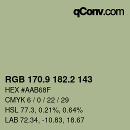 Color code: RGB 170.9 182.2 143 | qconv.com