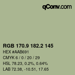 Color code: RGB 170.9 182.2 145 | qconv.com