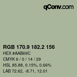 Color code: RGB 170.9 182.2 156 | qconv.com