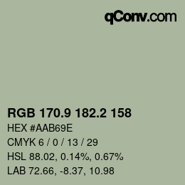 Color code: RGB 170.9 182.2 158 | qconv.com