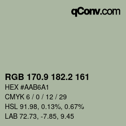 Color code: RGB 170.9 182.2 161 | qconv.com