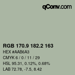 Color code: RGB 170.9 182.2 163 | qconv.com