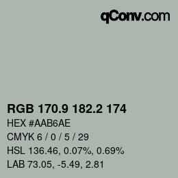 Color code: RGB 170.9 182.2 174 | qconv.com