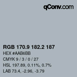 カラーコード: RGB 170.9 182.2 187 | qconv.com
