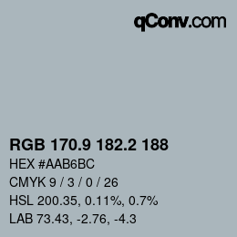 Color code: RGB 170.9 182.2 188 | qconv.com