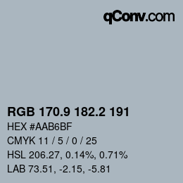 Color code: RGB 170.9 182.2 191 | qconv.com
