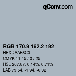 Color code: RGB 170.9 182.2 192 | qconv.com
