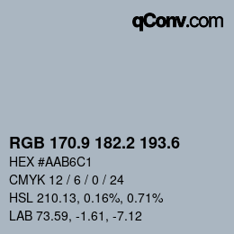 カラーコード: RGB 170.9 182.2 193.6 | qconv.com