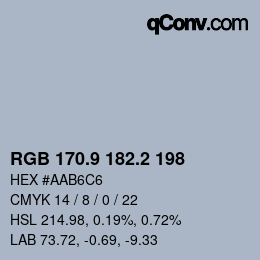 Color code: RGB 170.9 182.2 198 | qconv.com