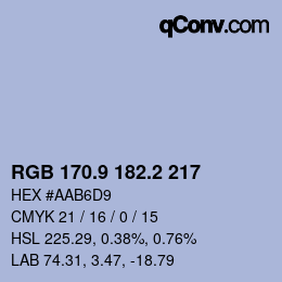 Color code: RGB 170.9 182.2 217 | qconv.com