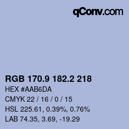 Color code: RGB 170.9 182.2 218 | qconv.com