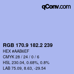 Color code: RGB 170.9 182.2 239 | qconv.com