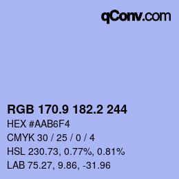 Color code: RGB 170.9 182.2 244 | qconv.com