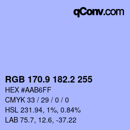 Color code: RGB 170.9 182.2 255 | qconv.com