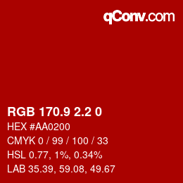 Color code: RGB 170.9 2.2 0 | qconv.com