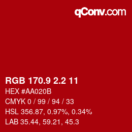 カラーコード: RGB 170.9 2.2 11 | qconv.com