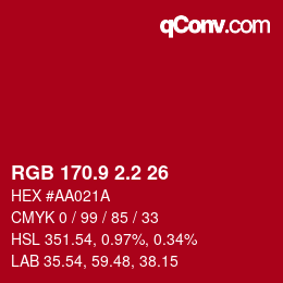 カラーコード: RGB 170.9 2.2 26 | qconv.com