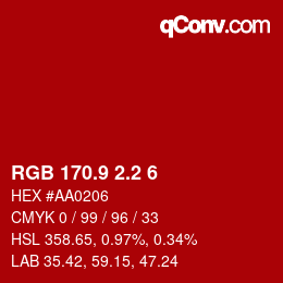カラーコード: RGB 170.9 2.2 6 | qconv.com