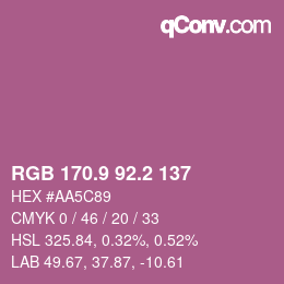 カラーコード: RGB 170.9 92.2 137 | qconv.com