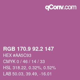 カラーコード: RGB 170.9 92.2 147 | qconv.com