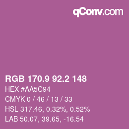 カラーコード: RGB 170.9 92.2 148 | qconv.com