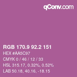 カラーコード: RGB 170.9 92.2 151 | qconv.com
