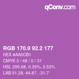 カラーコード: RGB 170.9 92.2 177 | qconv.com