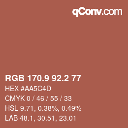 カラーコード: RGB 170.9 92.2 77 | qconv.com